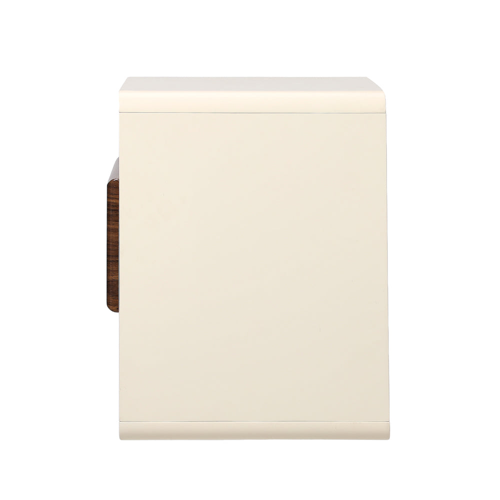 Sanremo 1 Draw Open Shelf Bedside Table | White Retro Modern Bedside Unit Nightstand