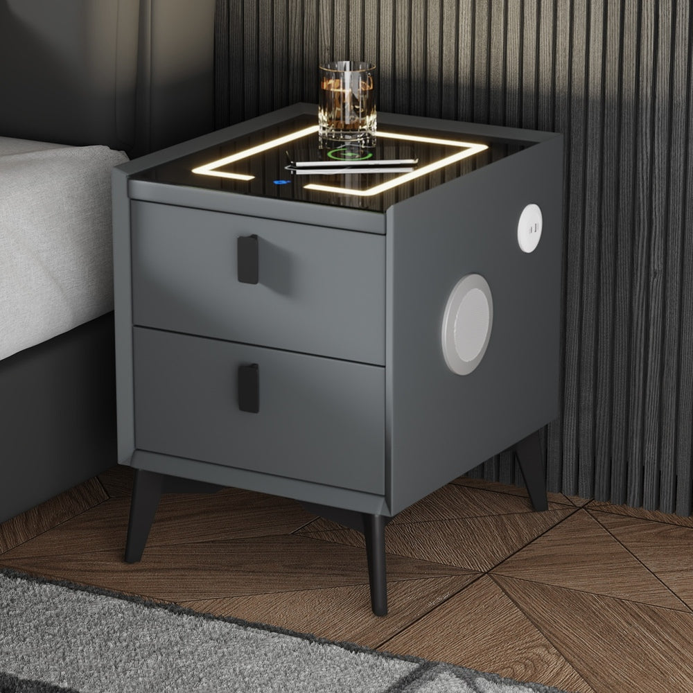 Egalo Modern PU Leather USB and Bluetooth Bedside Table