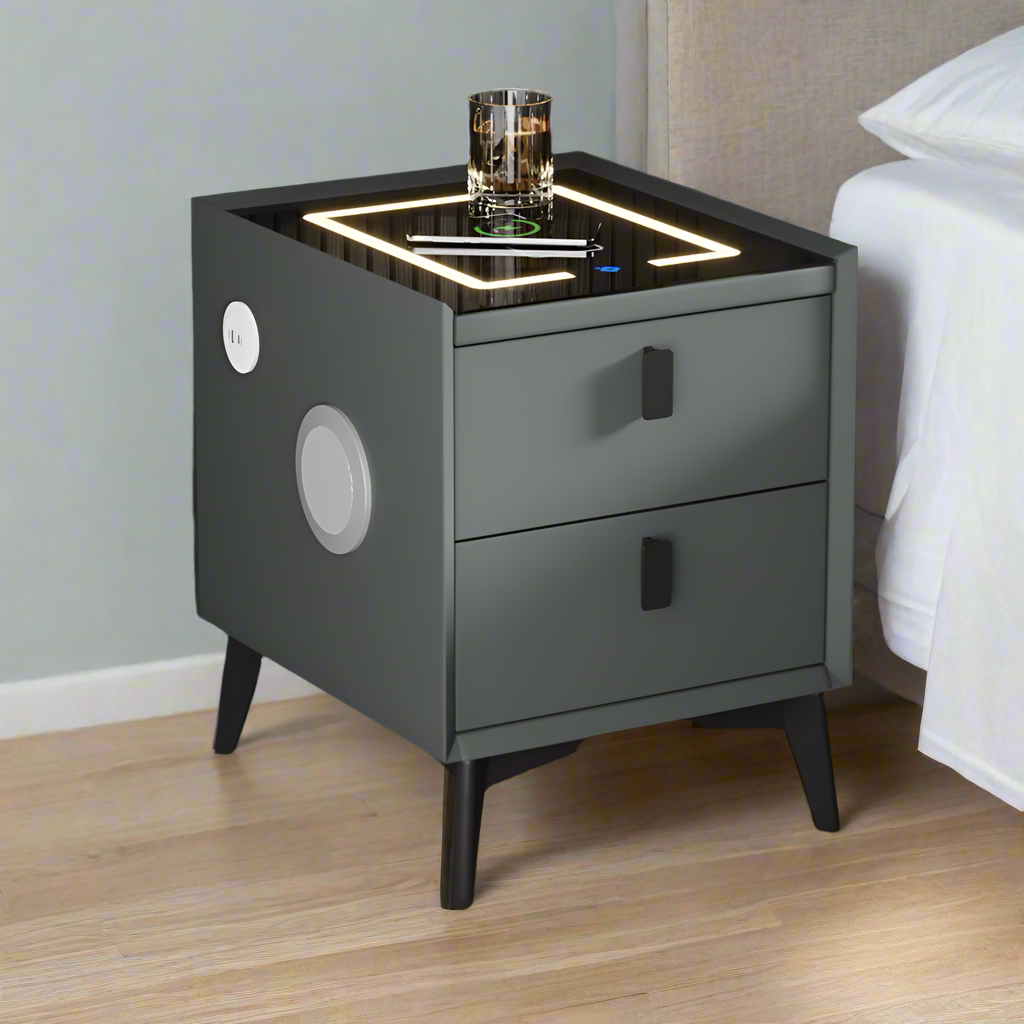 Egalo Modern PU Leather USB and Bluetooth Bedside Table