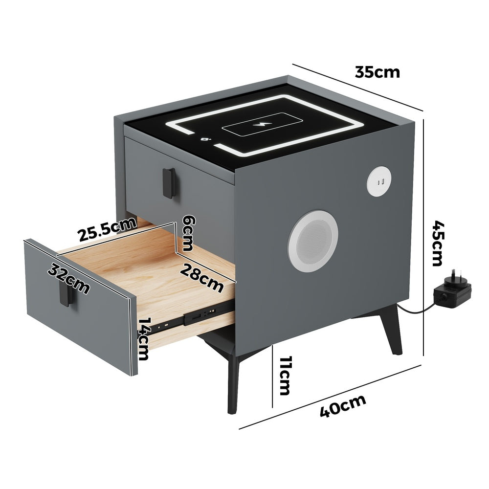 Egalo Modern PU Leather USB and Bluetooth Bedside Table