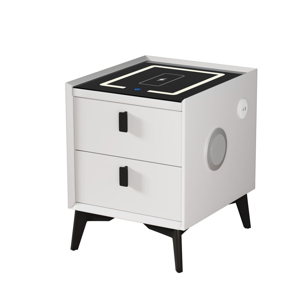 Egalo Modern PU Leather USB and Bluetooth Bedside Table