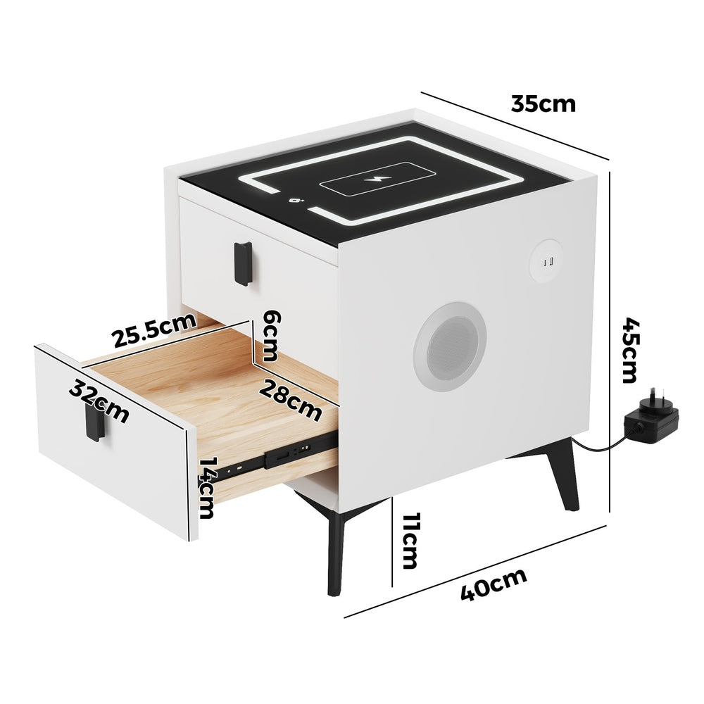 Egalo Modern PU Leather USB and Bluetooth Bedside Table