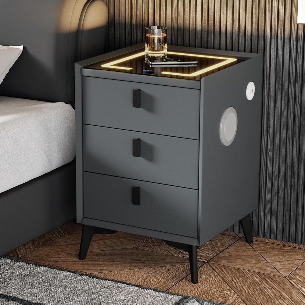 Egalo Modern PU Leather USB and Bluetooth Bedside Table