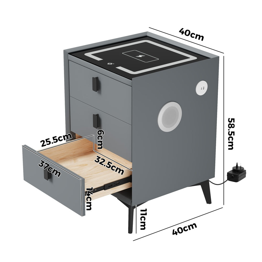Egalo Modern PU Leather USB and Bluetooth Bedside Table