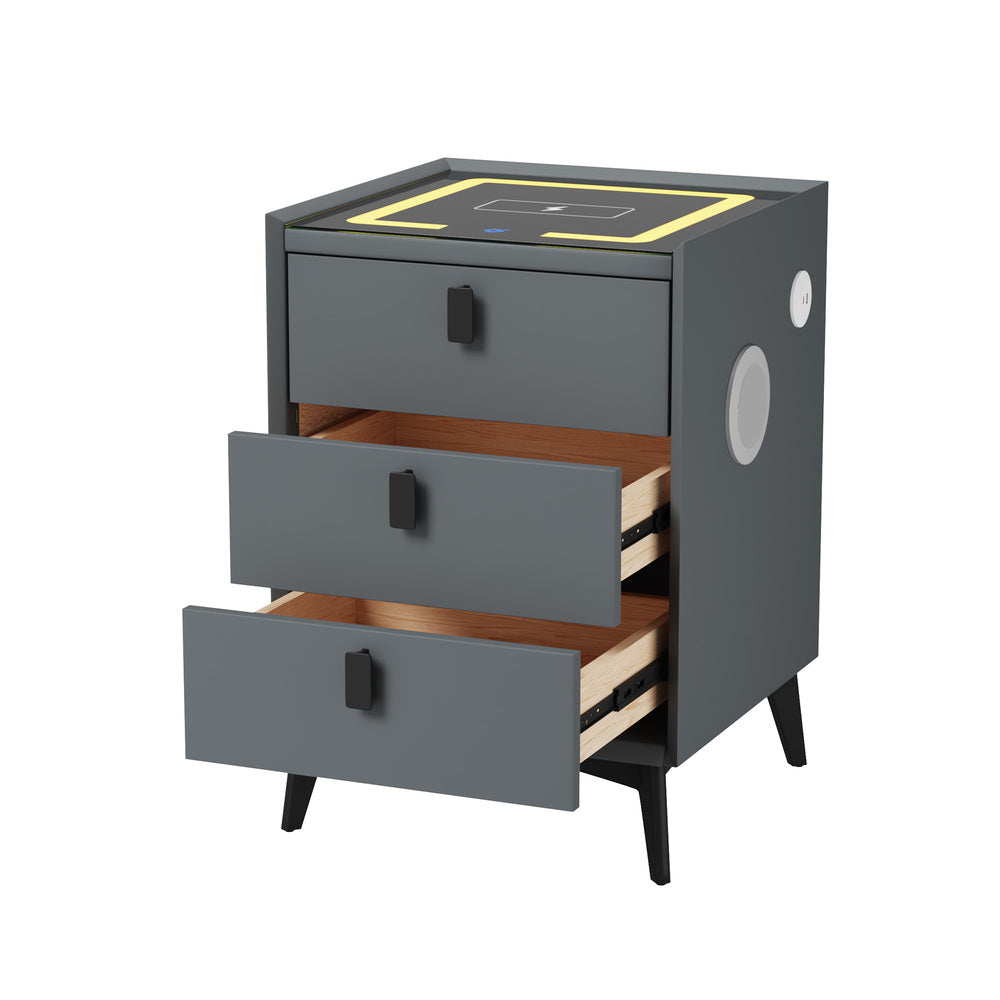 Egalo Modern PU Leather USB and Bluetooth Bedside Table