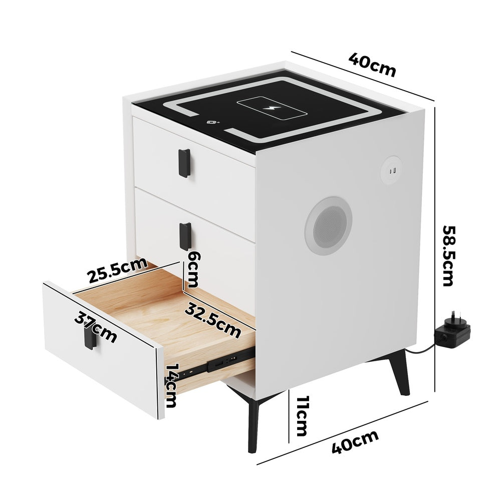 Egalo Modern PU Leather USB and Bluetooth Bedside Table