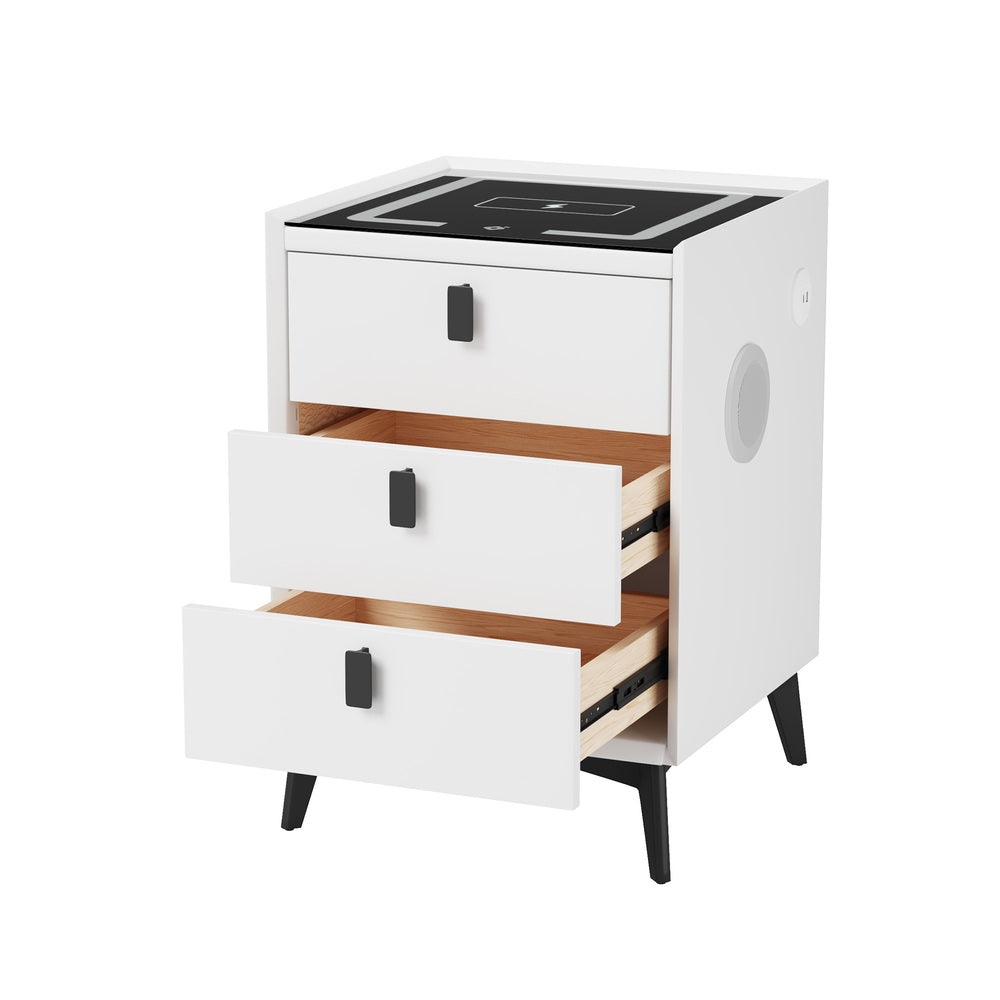 Egalo Modern PU Leather USB and Bluetooth Bedside Table