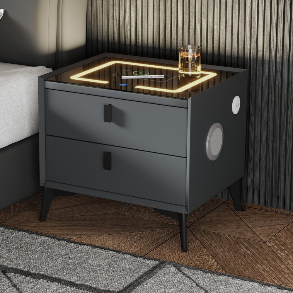 Egalo Modern PU Leather USB and Bluetooth Bedside Table