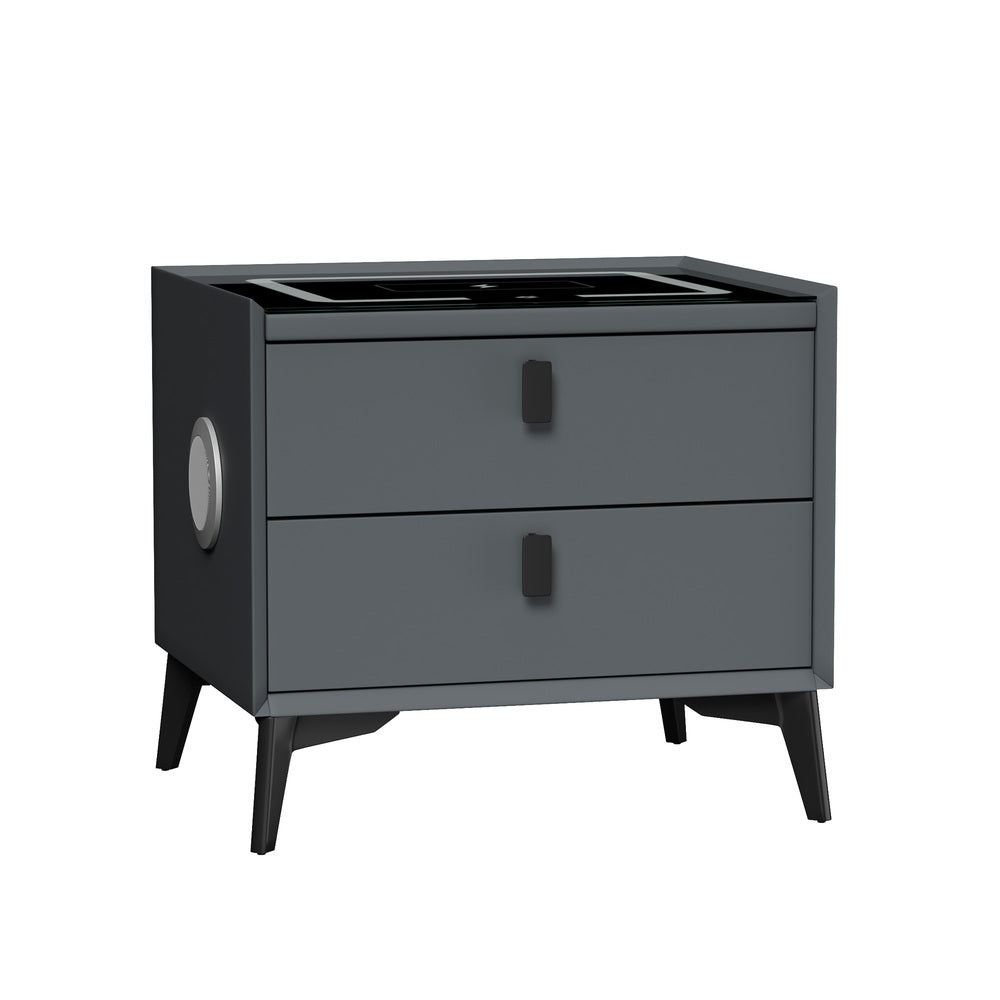 Egalo Modern PU Leather USB and Bluetooth Bedside Table