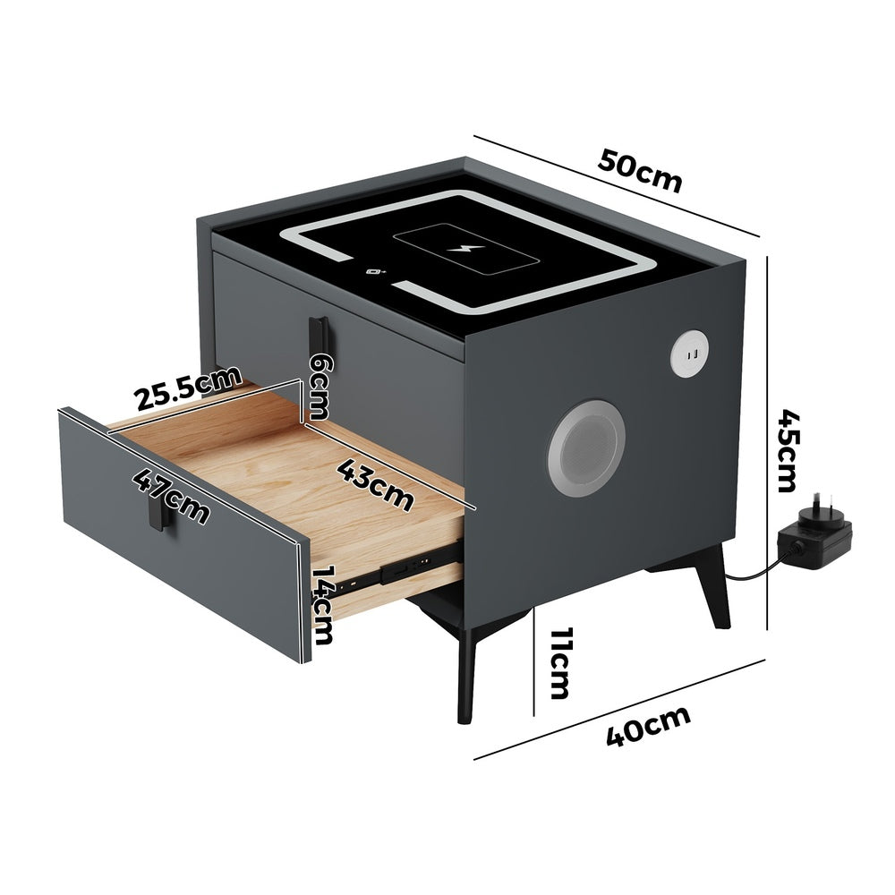 Egalo Modern PU Leather USB and Bluetooth Bedside Table