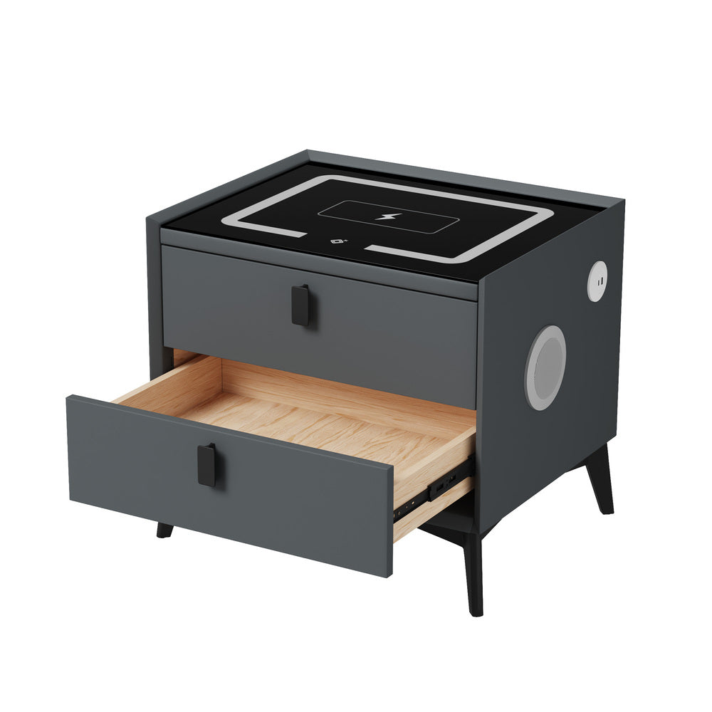 Egalo Modern PU Leather USB and Bluetooth Bedside Table