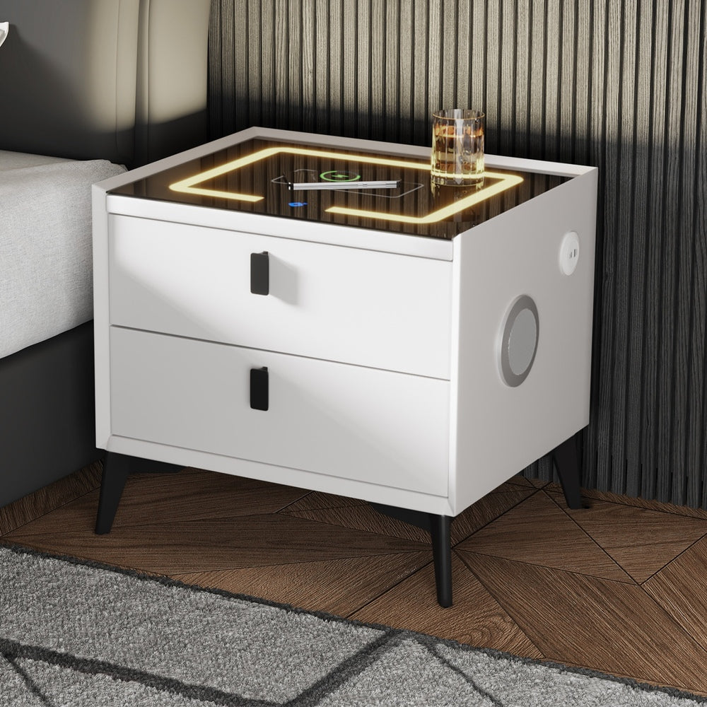 Egalo Modern PU Leather USB and Bluetooth Bedside Table