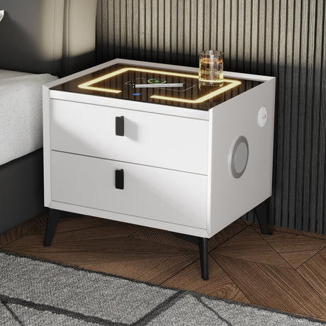Egalo Modern PU Leather USB and Bluetooth Bedside Table