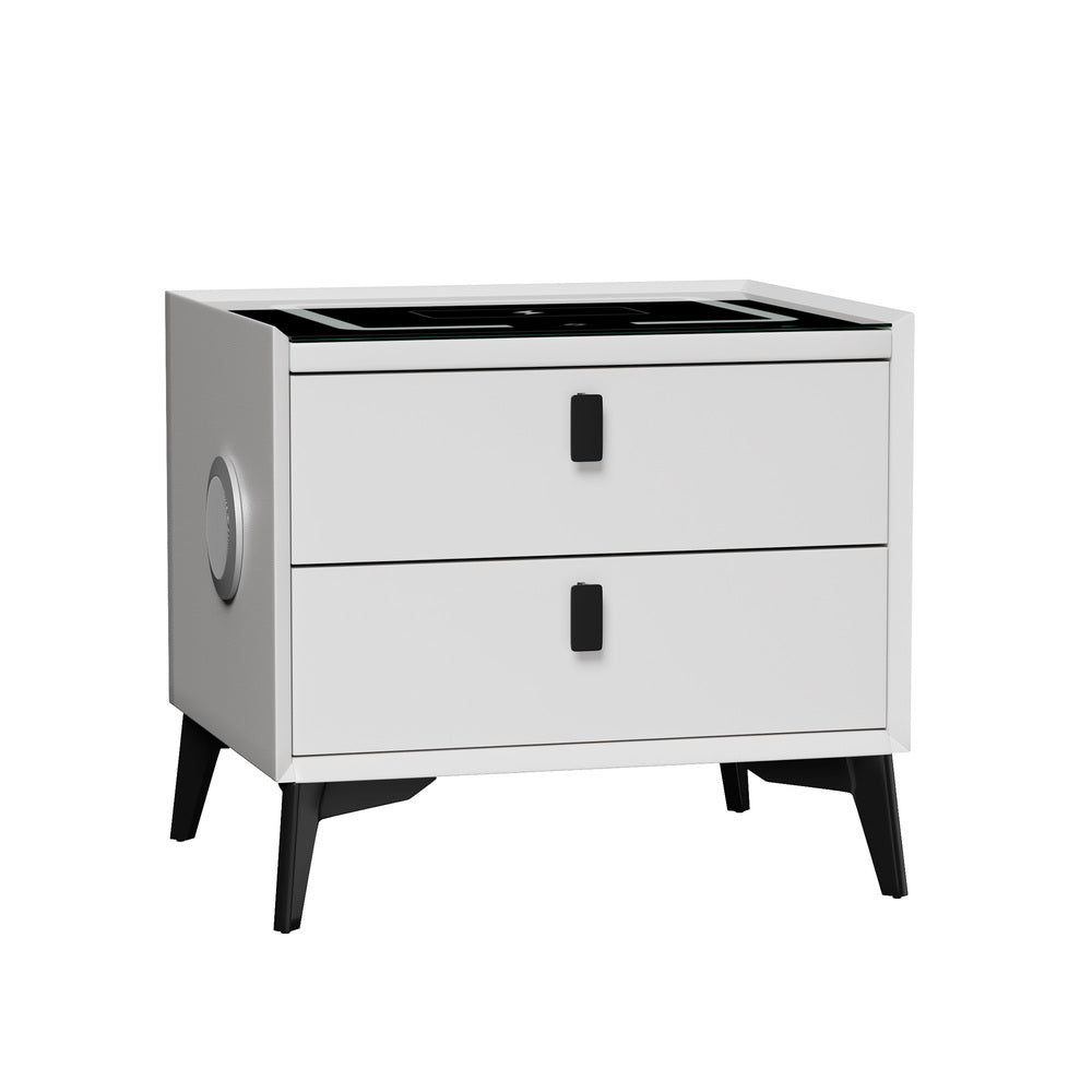 Egalo Modern PU Leather USB and Bluetooth Bedside Table