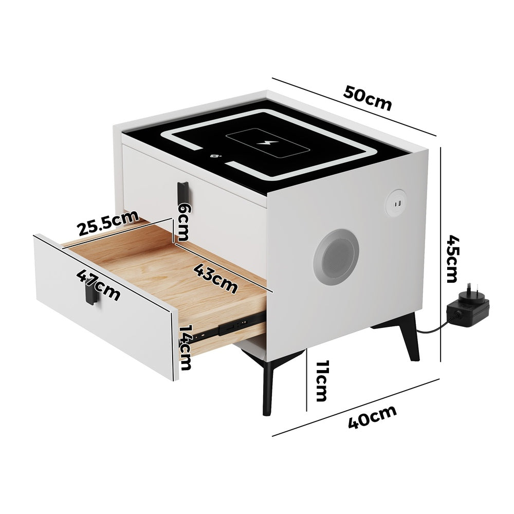 Egalo Modern PU Leather USB and Bluetooth Bedside Table
