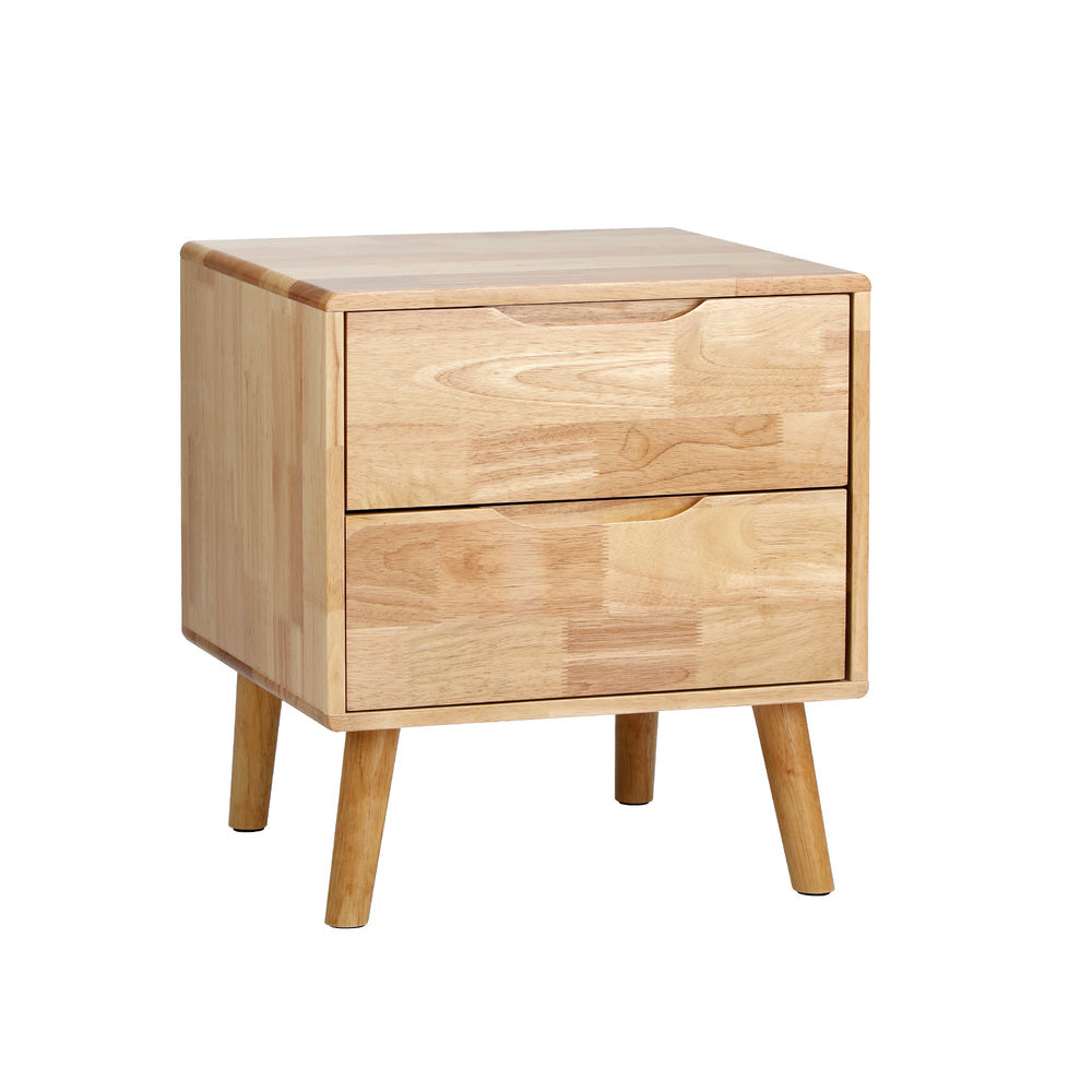Bronson 2 Draw Solid Wood Bedside Table | Modern Handle Free Hardwood Bedroom Nightstand