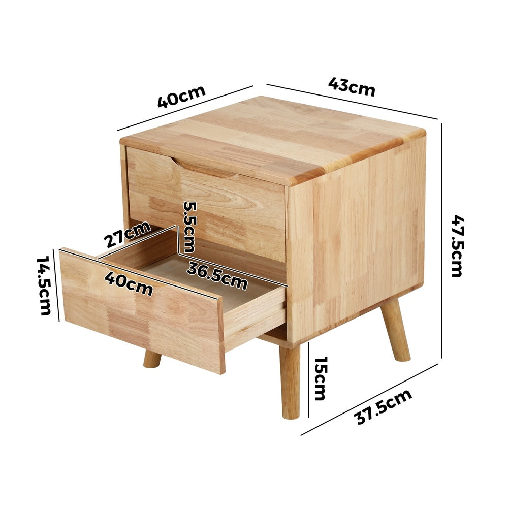 Bronson 2 Draw Solid Wood Bedside Table | Modern Handle Free Hardwood Bedroom Nightstand