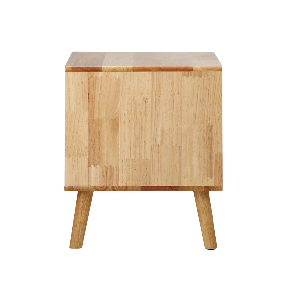 Bronson 2 Draw Solid Wood Bedside Table | Modern Handle Free Hardwood Bedroom Nightstand