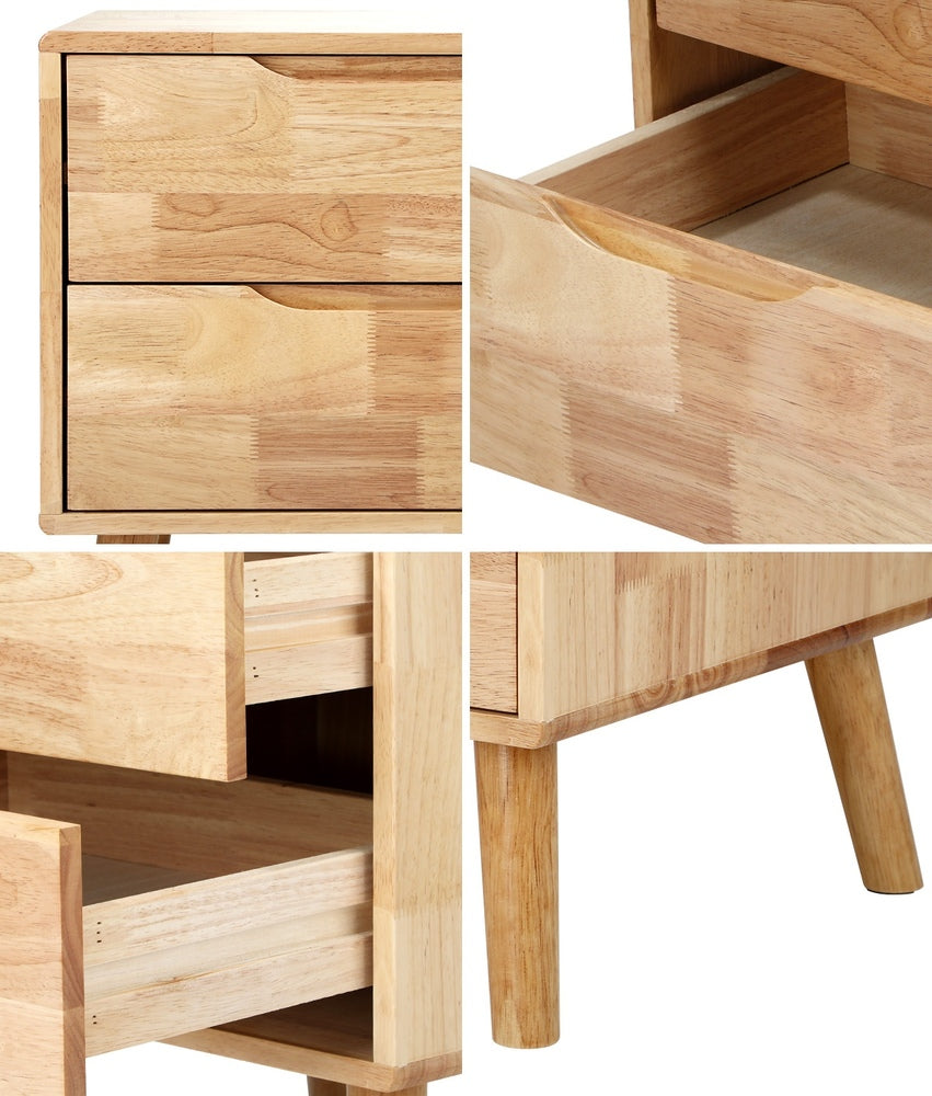 Bronson 2 Draw Solid Wood Bedside Table | Modern Handle Free Hardwood Bedroom Nightstand