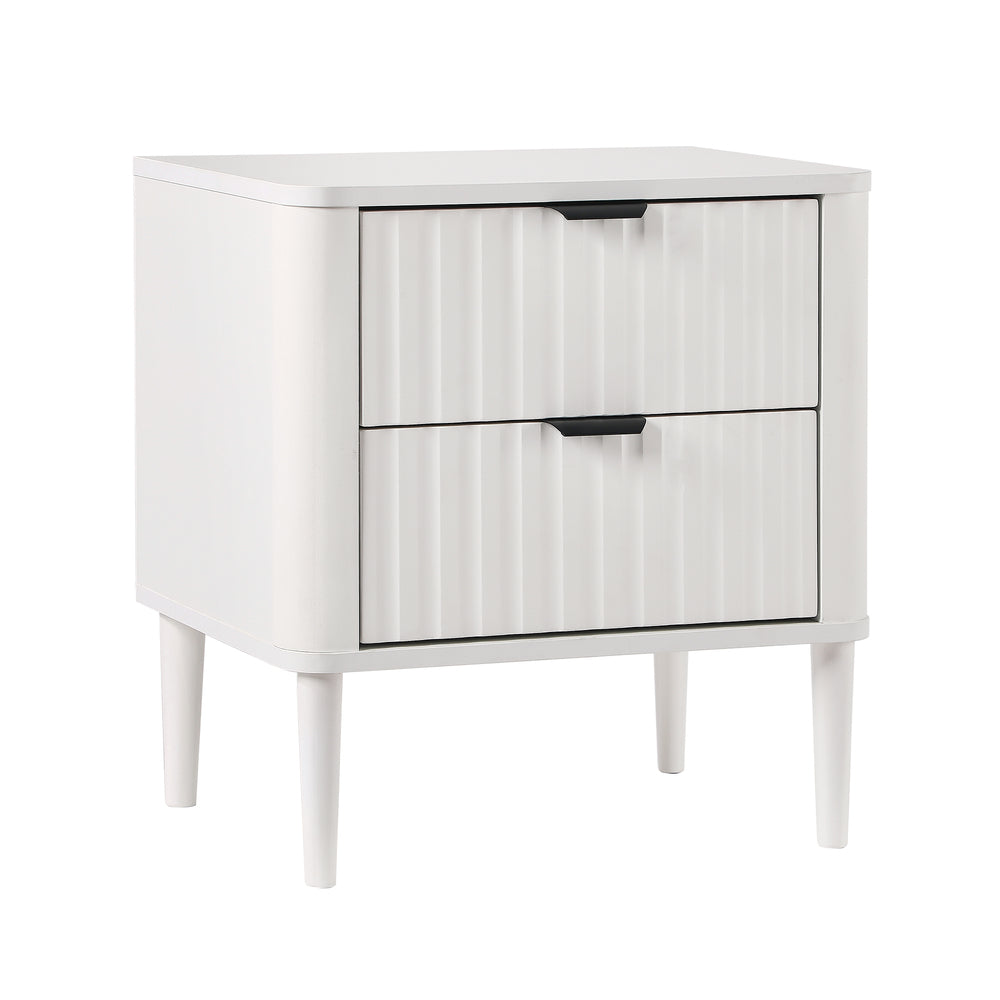 Santorini 2 Draw Fluted Bedside Table | Modern Storage White Bedside Unit Nightstand