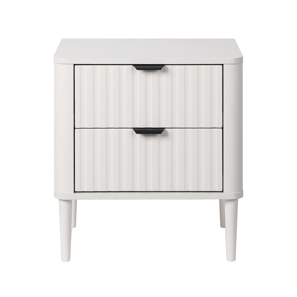 Santorini 2 Draw Fluted Bedside Table | Modern Storage White Bedside Unit Nightstand