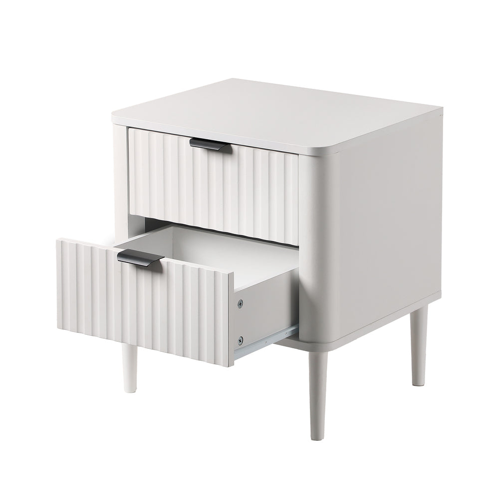 Santorini 2 Draw Fluted Bedside Table | Modern Storage White Bedside Unit Nightstand