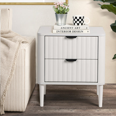 Santorini 2 Draw Fluted Bedside Table | Modern Storage White Bedside Unit Nightstand