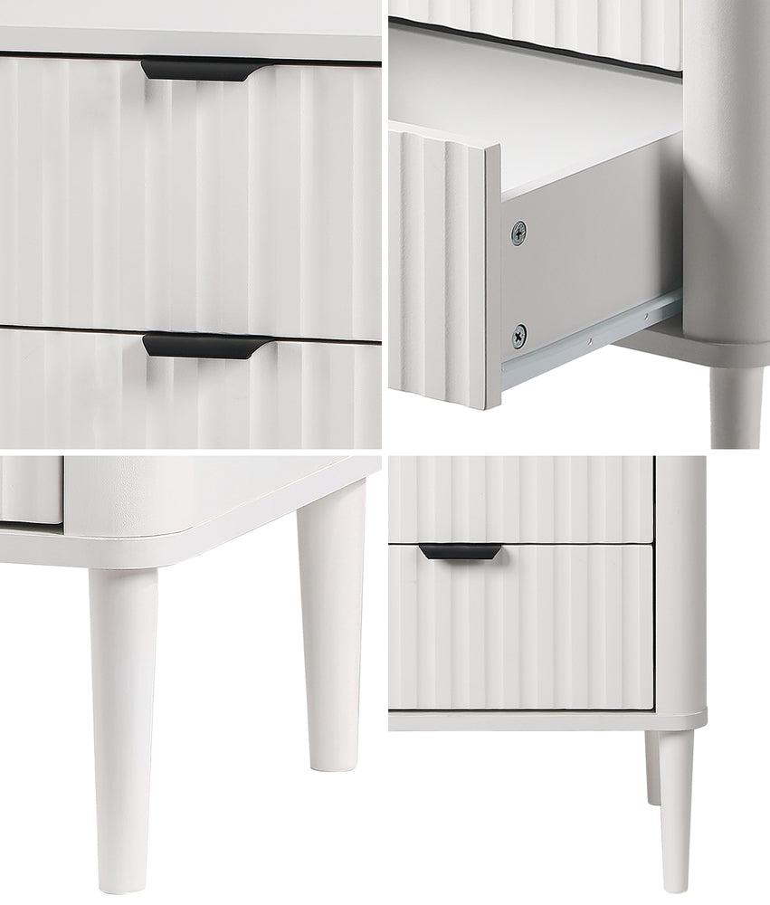 Santorini 2 Draw Fluted Bedside Table | Modern Storage White Bedside Unit Nightstand