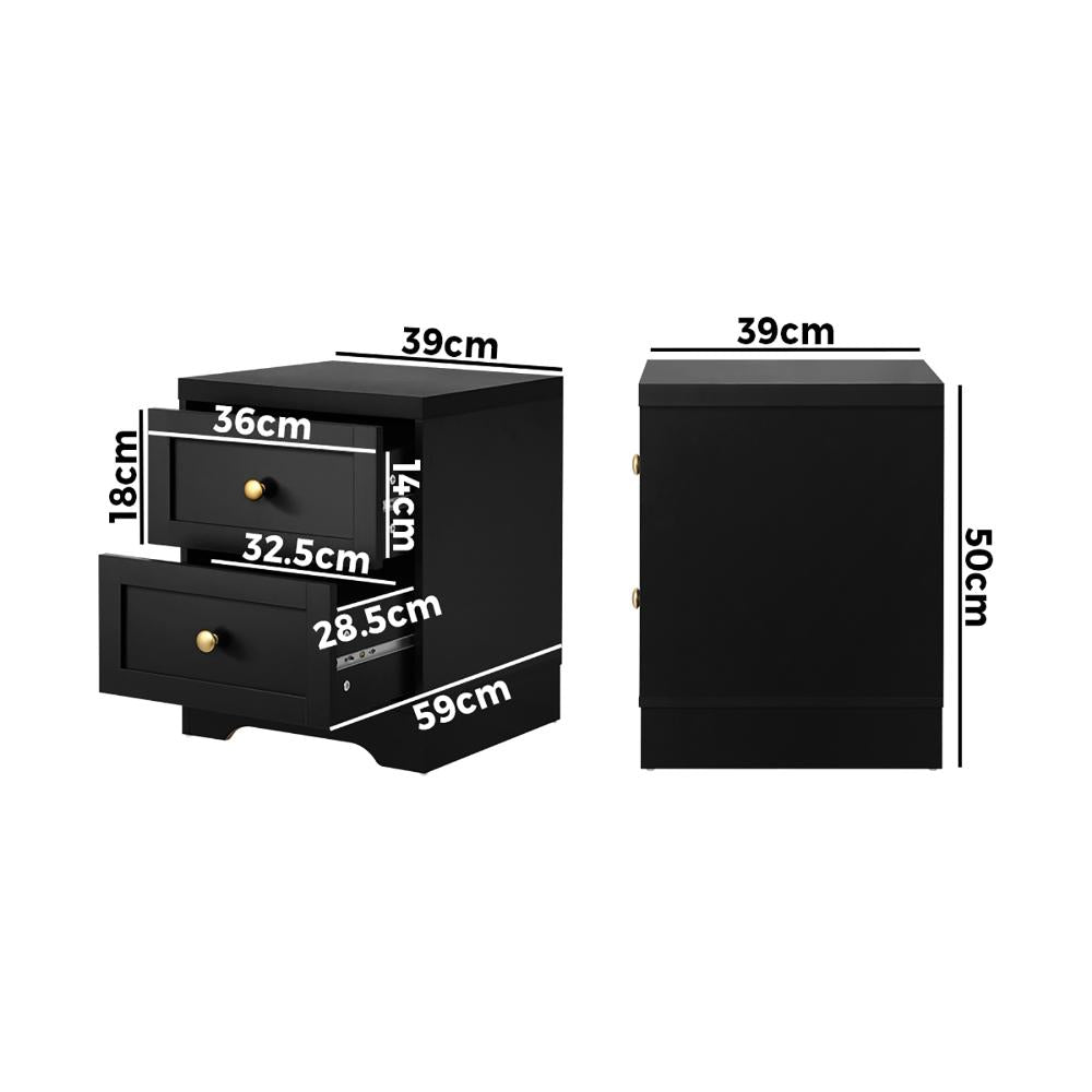 Antigua Slimline Bedside Table with Two Drawers | Hampton Style Bedside Table and Storage Drawers