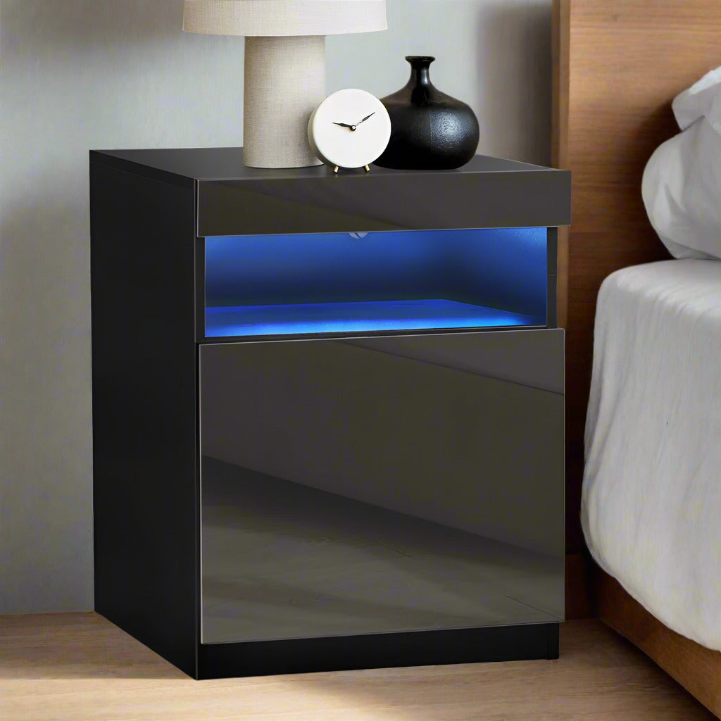 Grazio Supreme LED Multicolour Bedside Table | Modern Glossy Lift Storage Nightstand