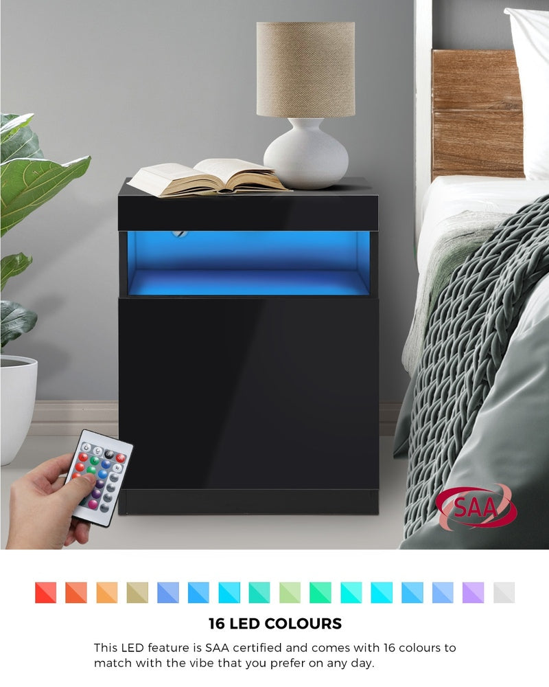 Grazio Supreme LED Multicolour Bedside Table | Modern Glossy Lift Storage Nightstand