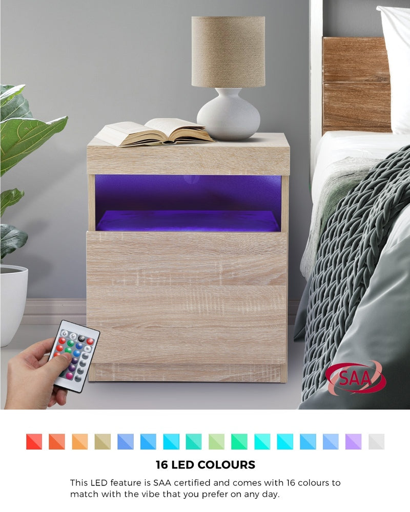 Grazio Supreme LED Multicolour Bedside Table | Modern Glossy Lift Storage Nightstand