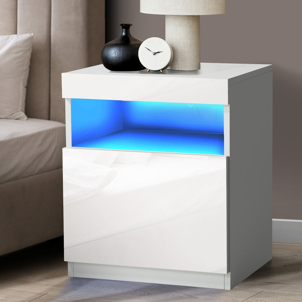 Grazio Supreme LED Multicolour Bedside Table | Modern Glossy Lift Storage Nightstand