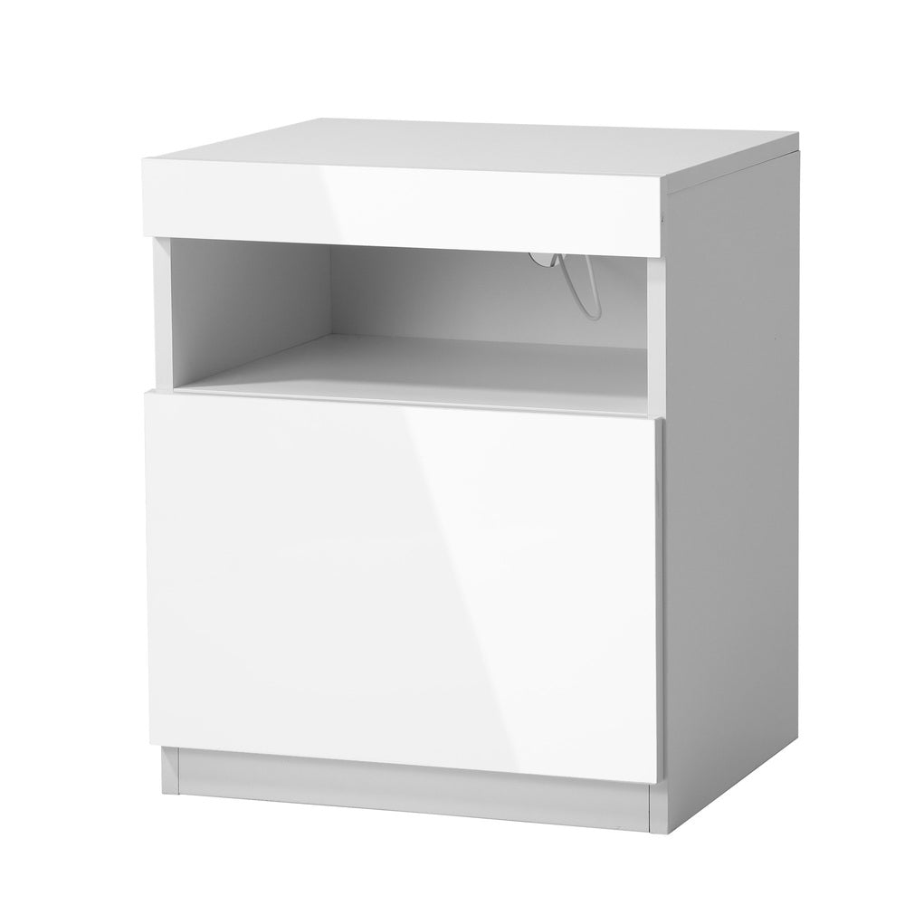 Grazio Supreme LED Multicolour Bedside Table | Modern Glossy Lift Storage Nightstand