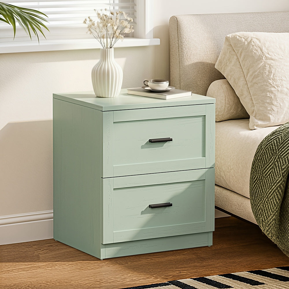 Hamptons Classic 2 Drawer Bedside Table | Elegant Wood Finish Storage Nightstand