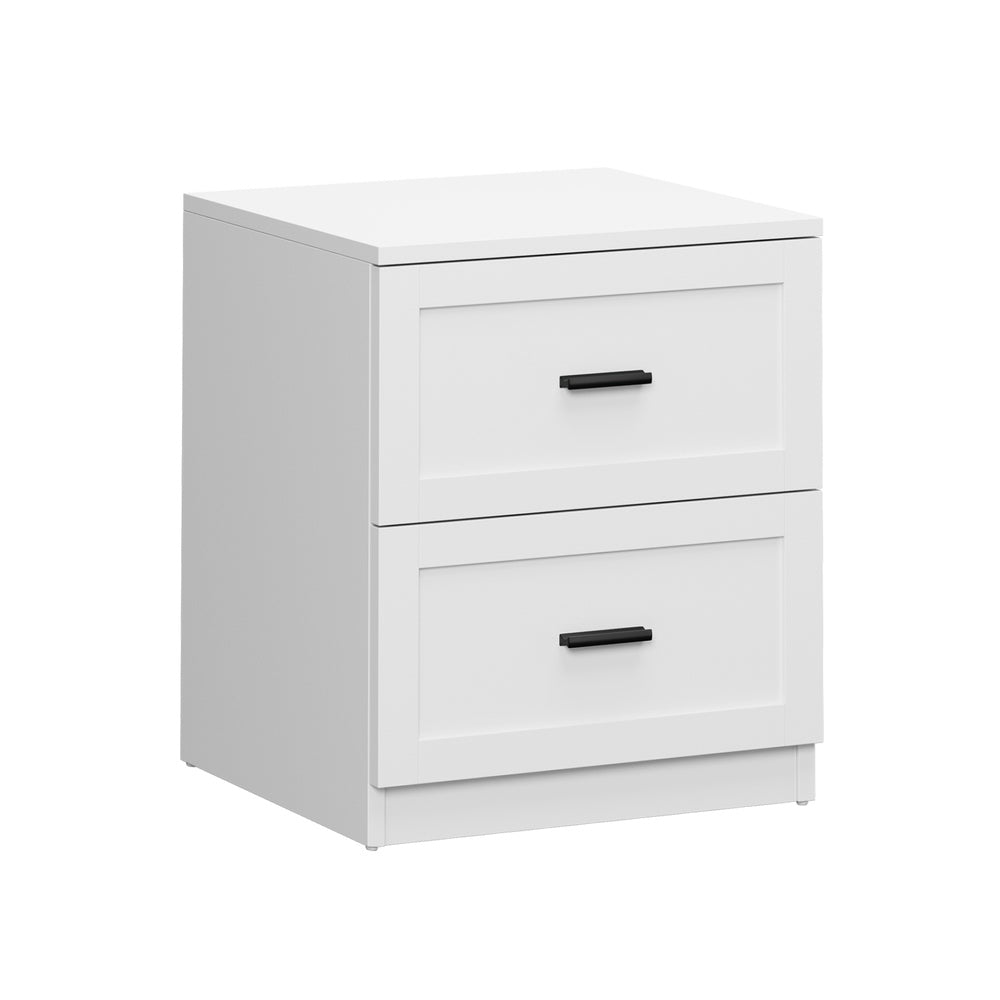 Hamptons Classic 2 Drawer Bedside Table | Elegant Wood Finish Storage Nightstand