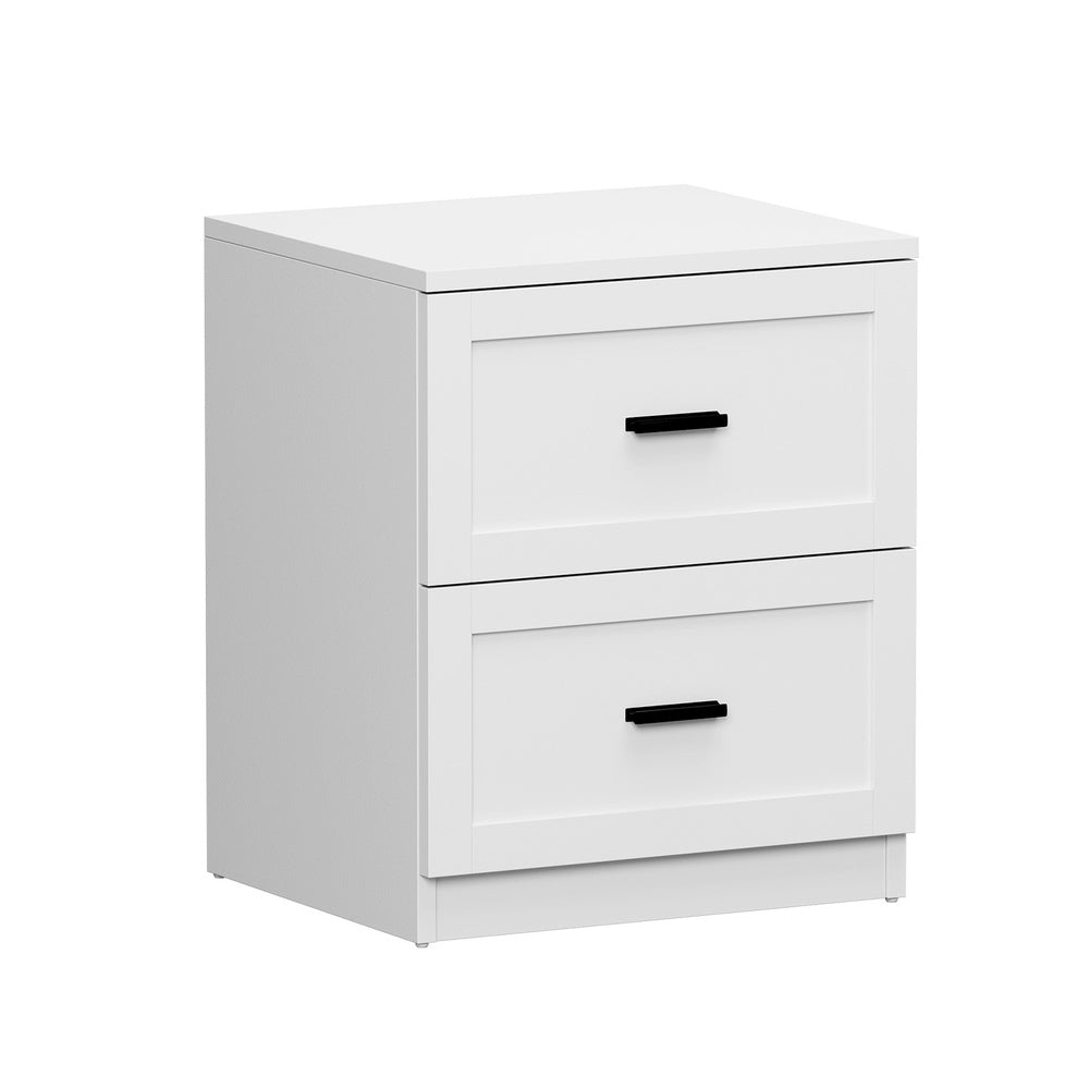 Hamptons Classic 2 Drawer Bedside Table | Elegant Wood Finish Storage Nightstand