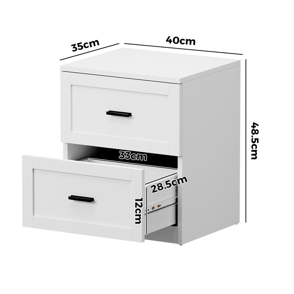 Hamptons Classic 2 Drawer Bedside Table | Elegant Wood Finish Storage Nightstand