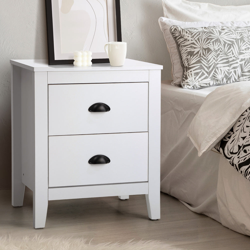 Sannero Hampton Style Bedside Table | Traditional White Bedside Table and Storage Drawers