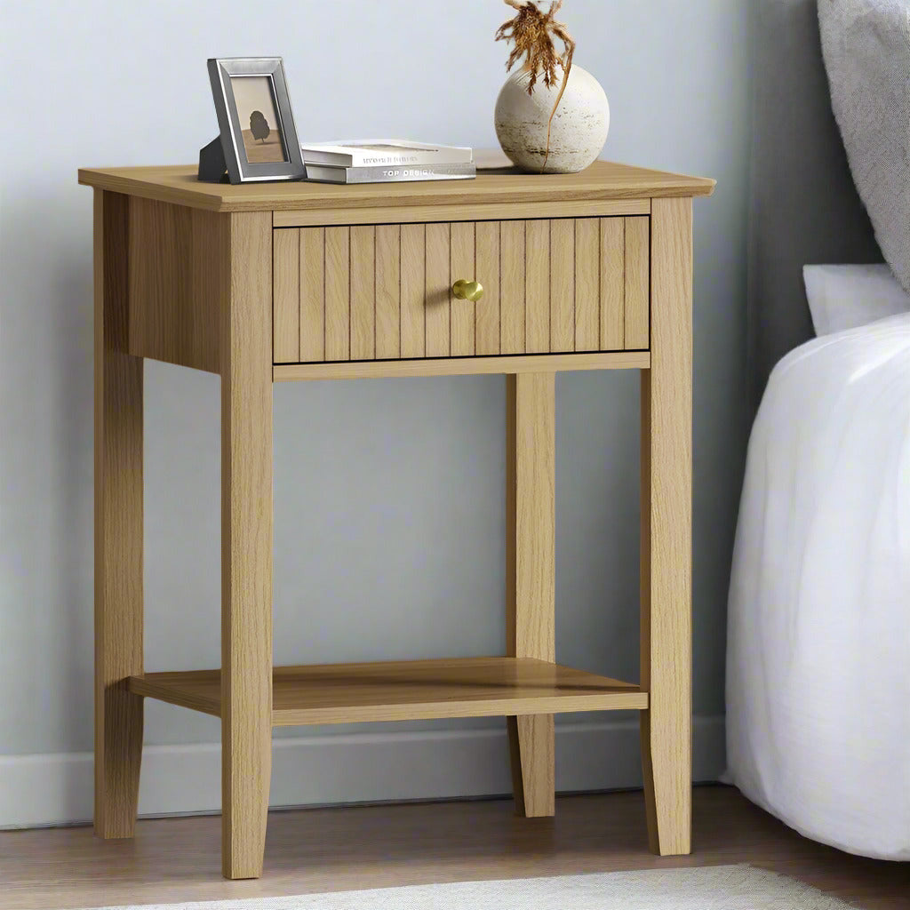 Centrum Naturo Modern Bedside Table | Stylish Textured Bedroom Storage Unit Nightstand