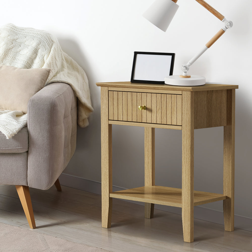Centrum Naturo Modern Bedside Table | Stylish Textured Bedroom Storage Unit Nightstand