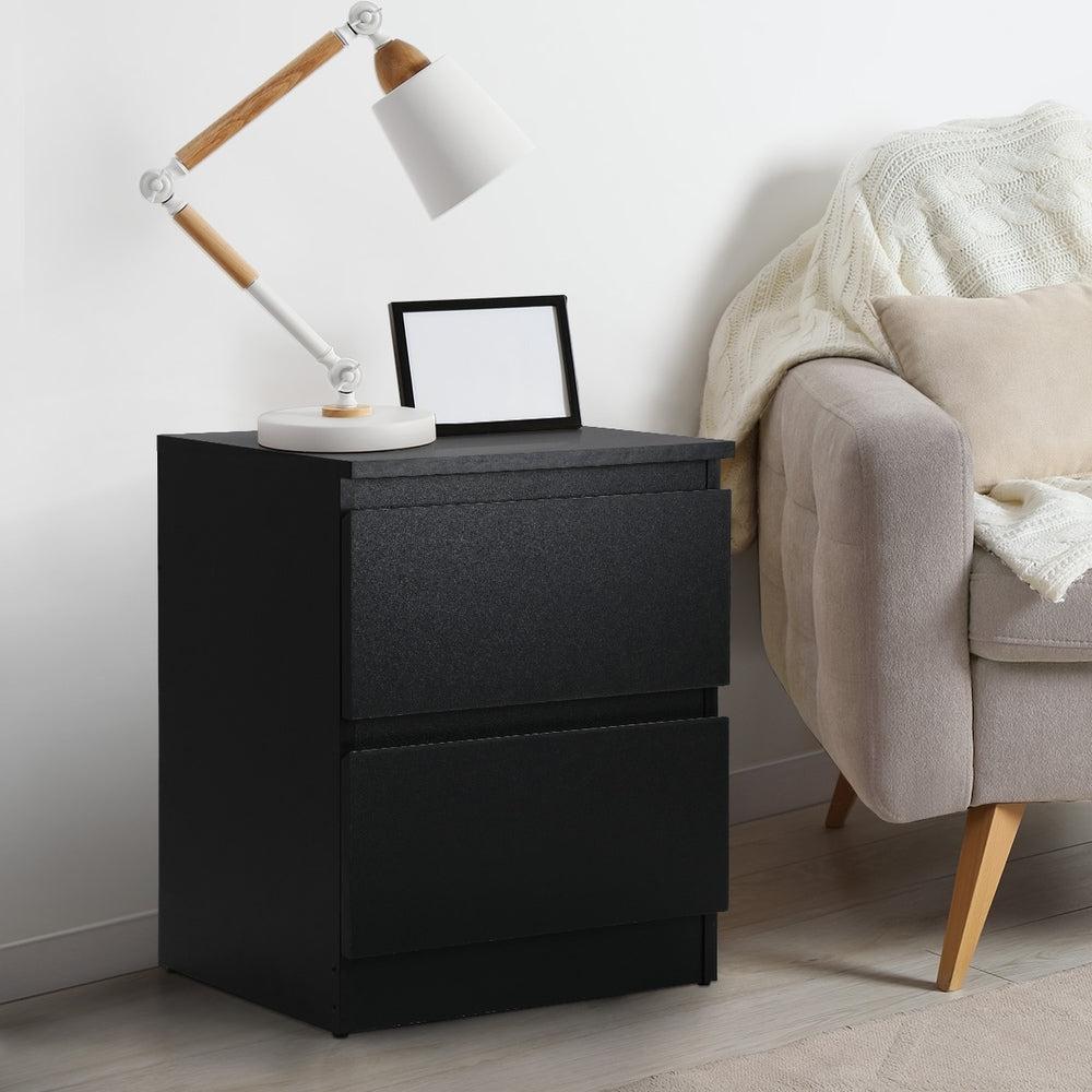 Centrum Luxe Modern 2 Drawer Bedside Table | Elegant Wooden Fingerpull Nightstand