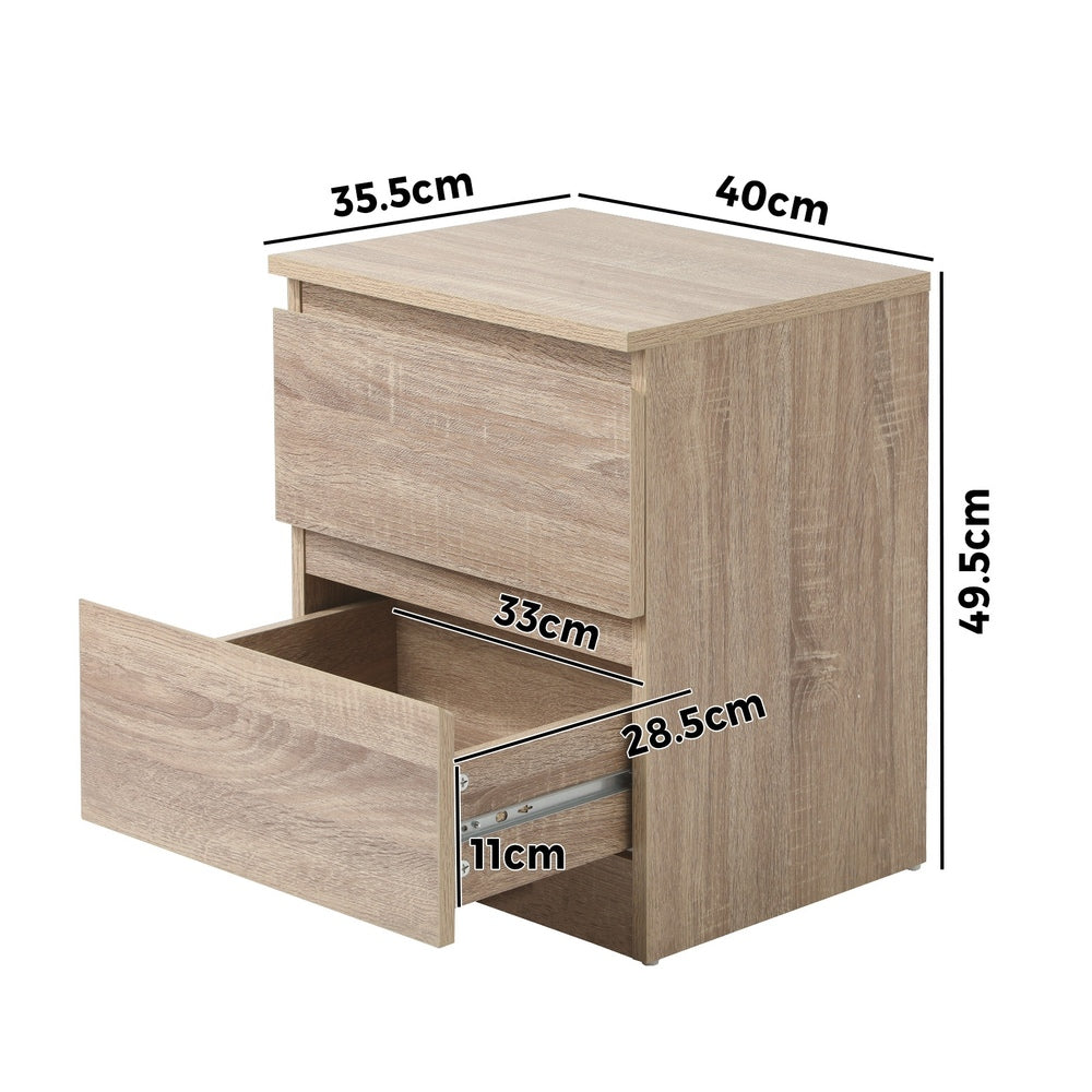 Centrum Luxe Modern 2 Drawer Bedside Table | Elegant Wooden Fingerpull Nightstand