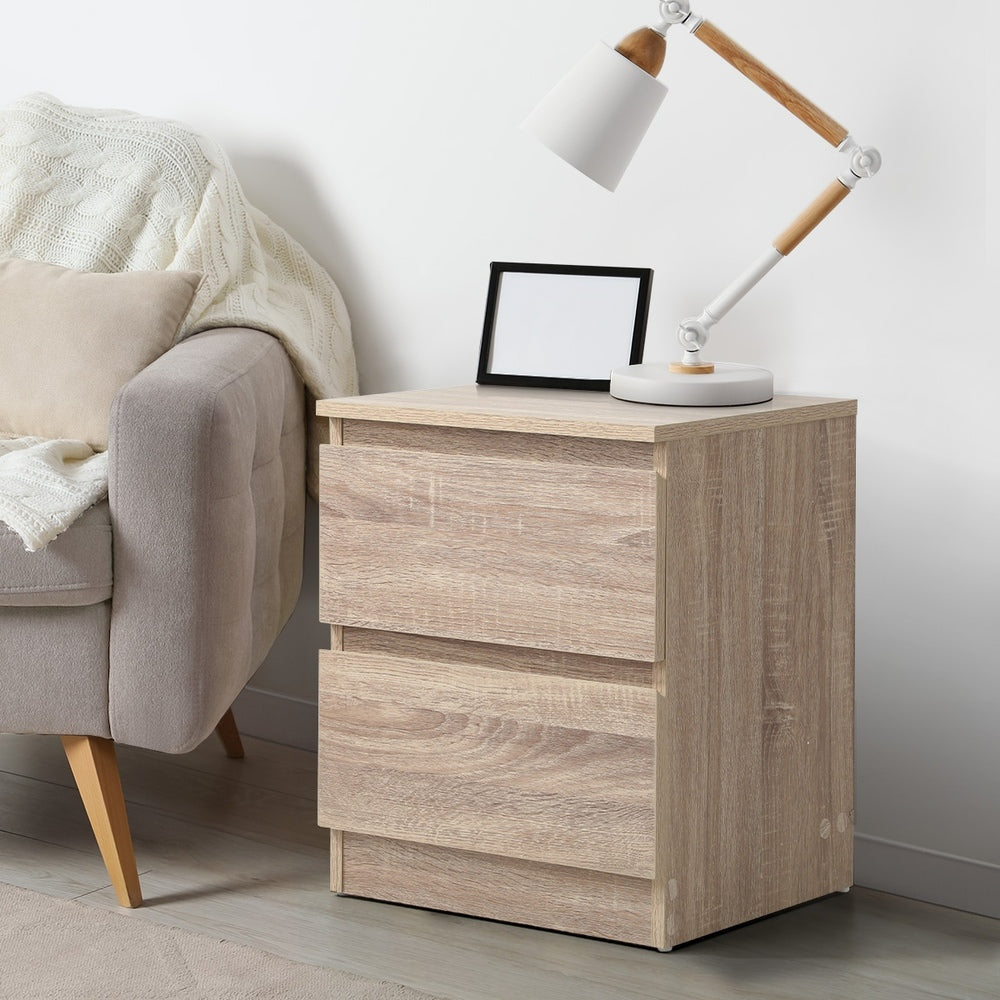 Centrum Luxe Modern 2 Drawer Bedside Table | Elegant Wooden Fingerpull Nightstand