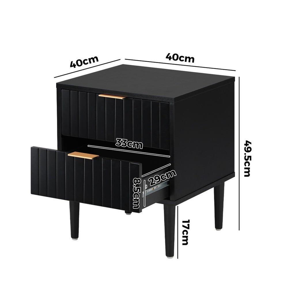 Centrum Nero Two Drawer Bedside Table | Metal Handle Modern Bedroom Storage Unit