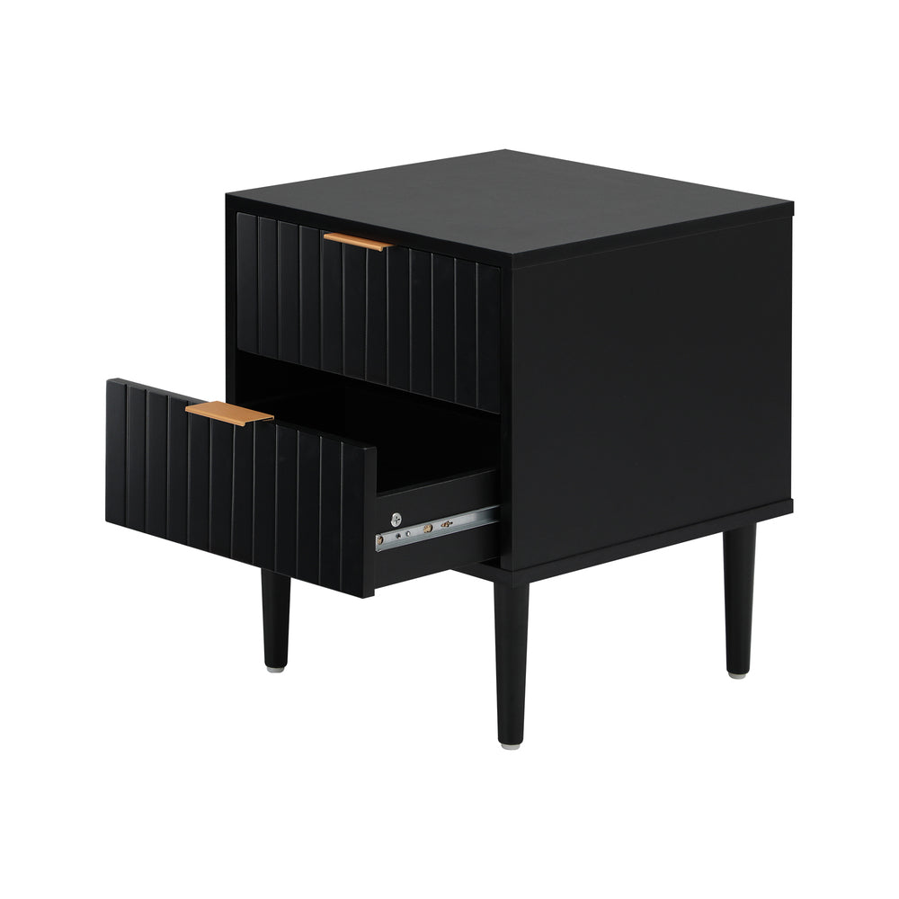 Centrum Nero Two Drawer Bedside Table | Metal Handle Modern Bedroom Storage Unit