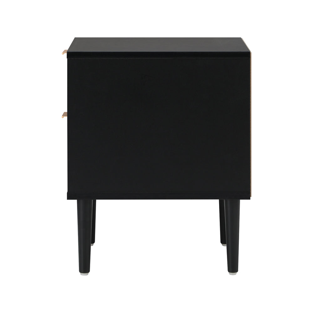 Centrum Nero Two Drawer Bedside Table | Metal Handle Modern Bedroom Storage Unit