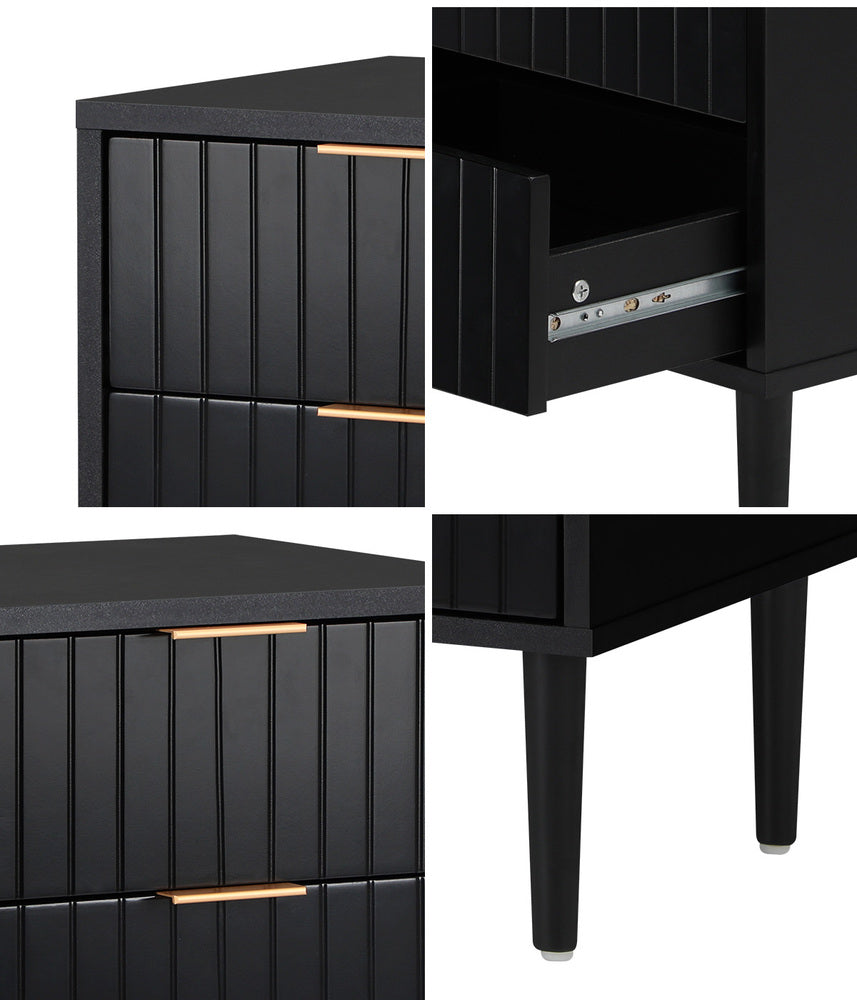 Centrum Nero Two Drawer Bedside Table | Metal Handle Modern Bedroom Storage Unit