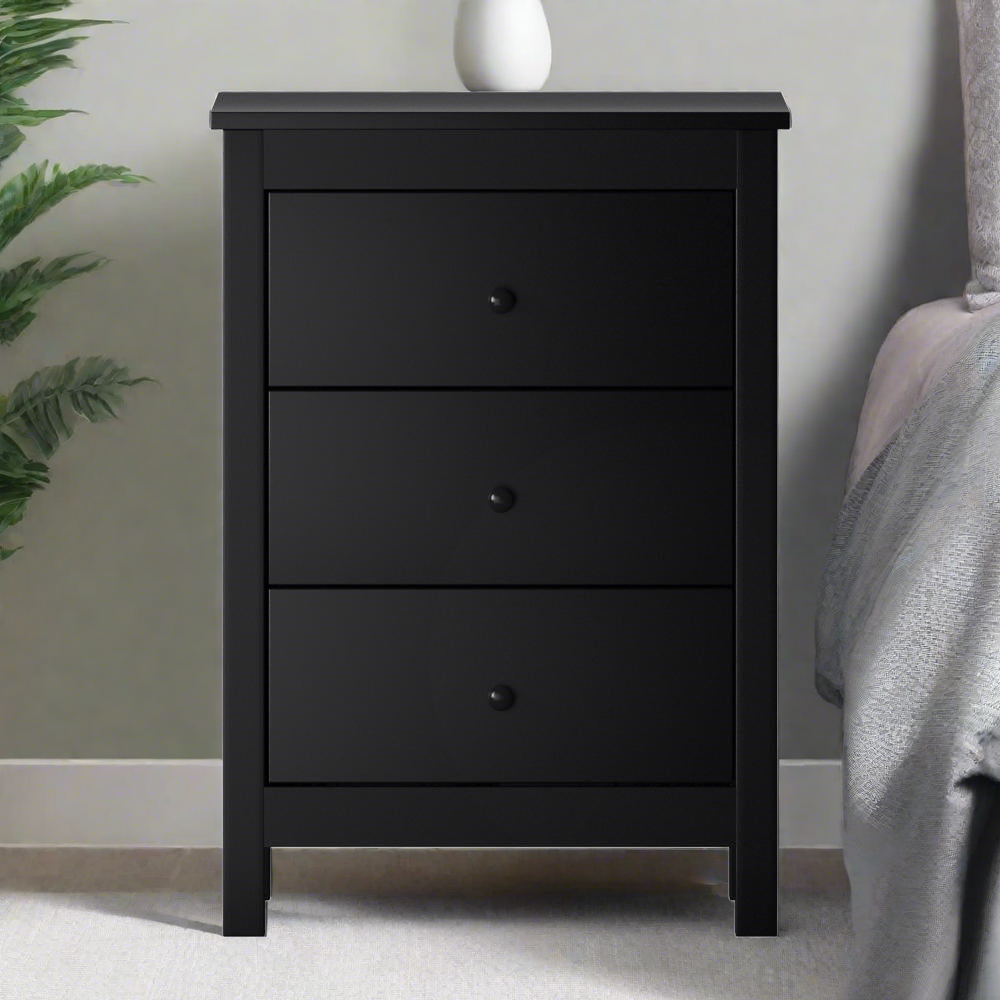 Martinique Modern Bedside Table with Three Drawers | Hampton Style Bedside Table Nightstand