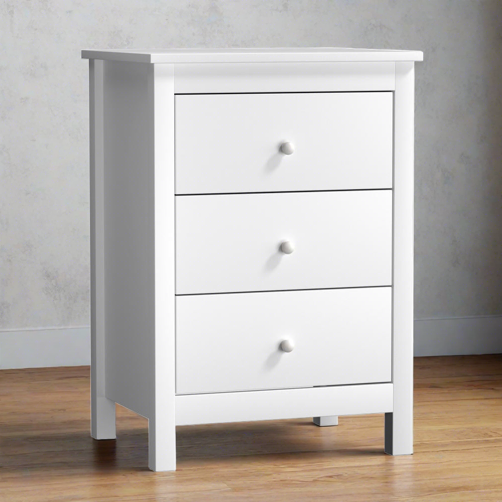 Martinique Modern Bedside Table with Three Drawers | Hampton Style Bedside Table Nightstand